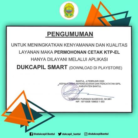 Pengumuman DISDUKCAPIL Kab. Bantul