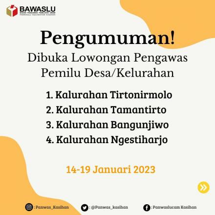 Lowongan Pengawas Pemilu Desa/Kelurahan