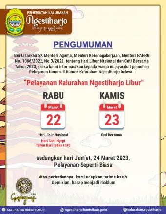 Pengumuman Libur Nyepi dan Cuti Bersama 22-23 Maret 2023