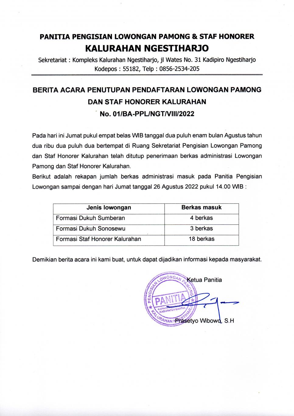 Penutupan Pendaftaran Lowongan Pamong & Staf Honorer Kalurahan ...